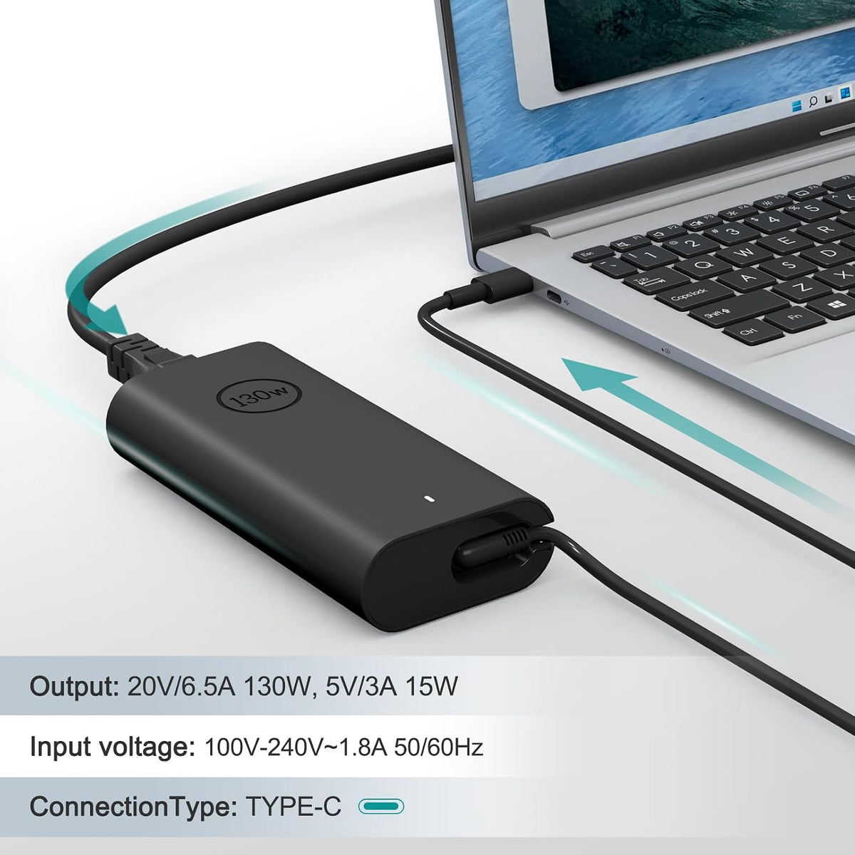 Cargador USB C para portátil de 130 W compatible con Dell XPS 15 17 9575, Precision Chrger 5750 5570 5530 5550 3560 3551 3550, cargador Latitude 5420 5510 7210 7310 7410 9410 9410 9410 0 951 0 - Cable