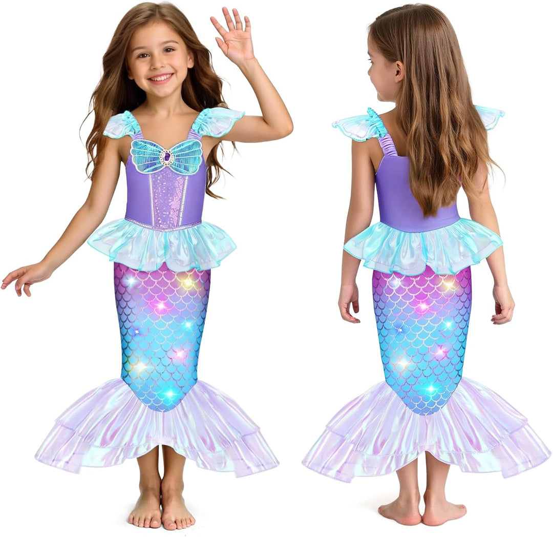 Meland Disfraz de sirena para niñas, disfraz de Halloween iluminado...
