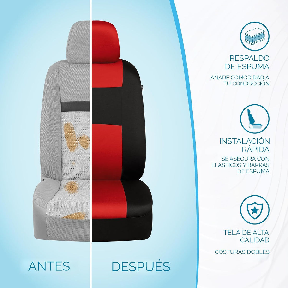 BDK PolyPro - Juego completo de fundas de asiento de coche en rojo sobre negro, fundas de asiento dividido delantero y trasero, fácil de instalar, accesorios para automóviles, camiones, furgonetas