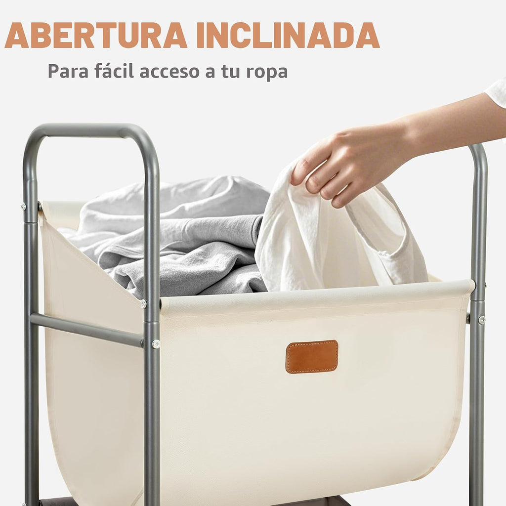 STORAGE MANIAC Cesta de lavandería rodante vertical de 120 litros, clasificador de ropa sucia de 3 secciones con ruedas y 2 frenos, cestas de lavandería de 3 niveles para espacio pequeño, dormitorio