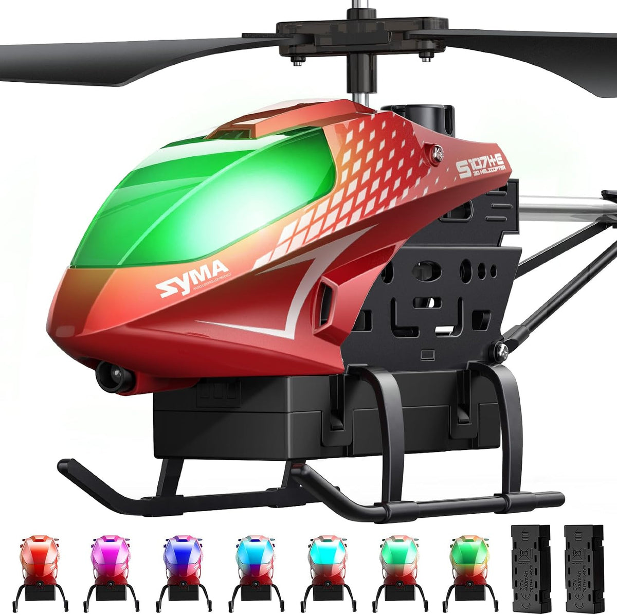 SYMA Helicóptero RC para niños, luces LED de 7 colores, 40 minutos de tiempo de vuelo, rojo