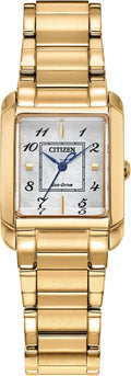 Citizen Bianca EW5602-57D - Reloj de pulsera de acero inoxidable dorado con esfera blanca de 0.866 in