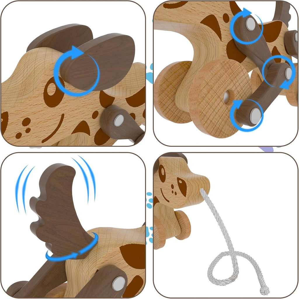 Juguetes Montessori 1 2 3 4 Años Niños Niñas Juguete de Perro de Madera para Caminar y Tirar para Bebés y Pequeñas, Juguetes de Caminar y Tirar, Juguete de Perro para Caminar y Tirar, Juguete