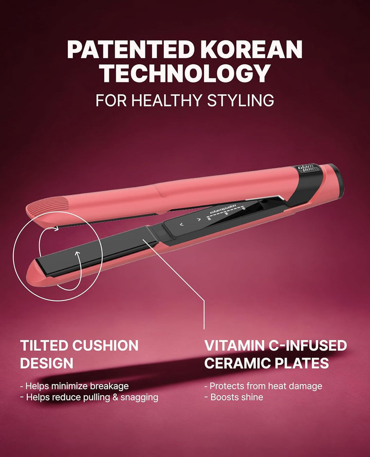 GLAMPALM Alisadora de cabello plancha de cerámica de 1 pulgada infu...
