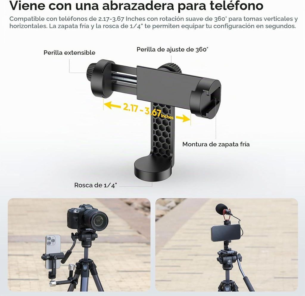 ULANZI Ombra Xiang Ⅱ - Trípode de video para cámara con cabezal fluido, trípode de viaje de 61.5 pulgadas con placa de liberación rápida de Arca giratoria de 360°, soporte portátil para cámara de teléfono, vlogging, grabación de video con bolsa de
