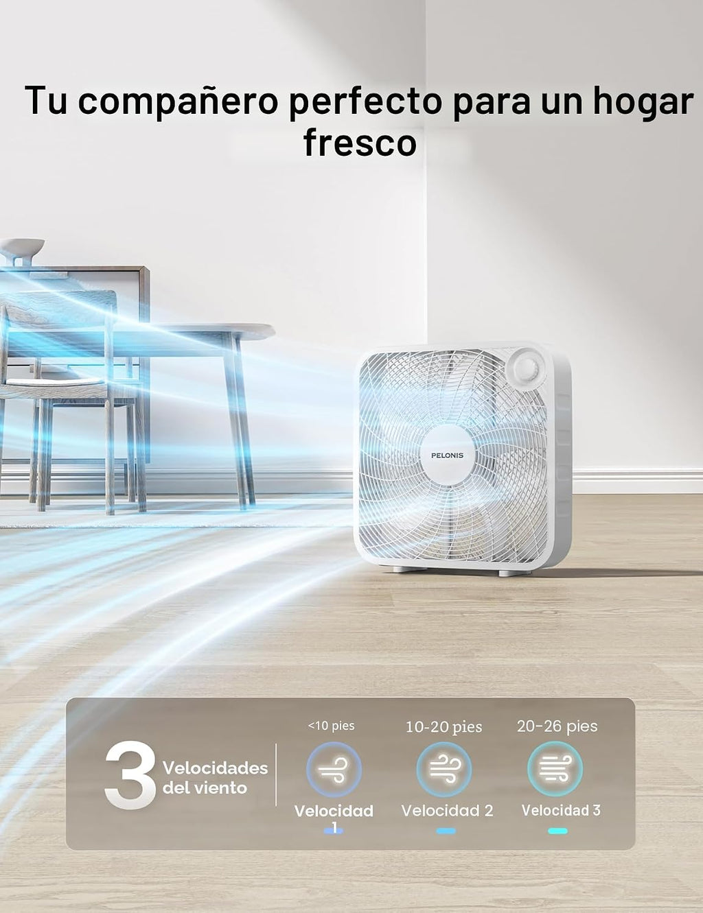 PELONIS Ventilador de caja de 3 velocidades de 20 pulgadas para dor...