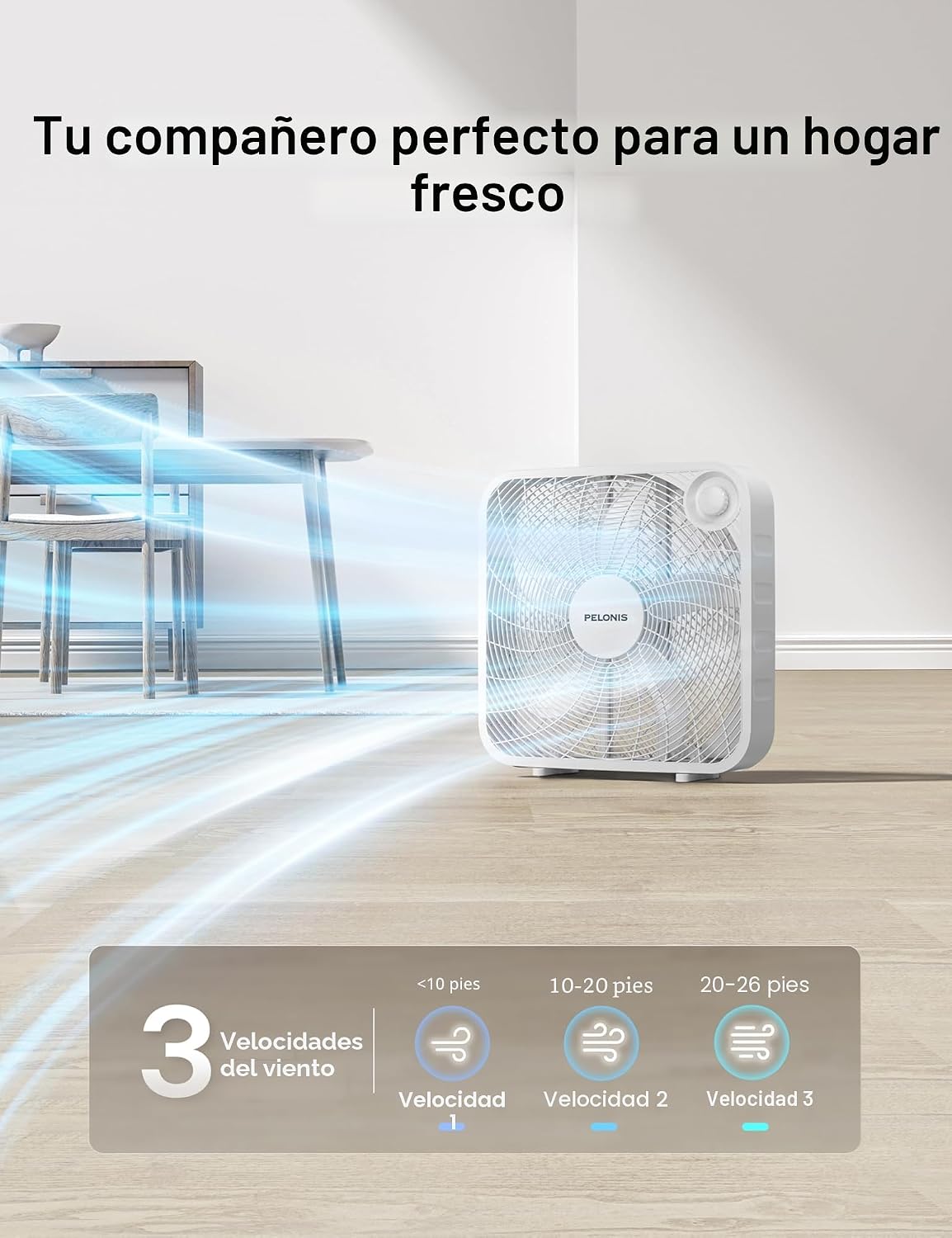 PELONIS Ventilador de caja de 3 velocidades de 20 pulgadas para dor...