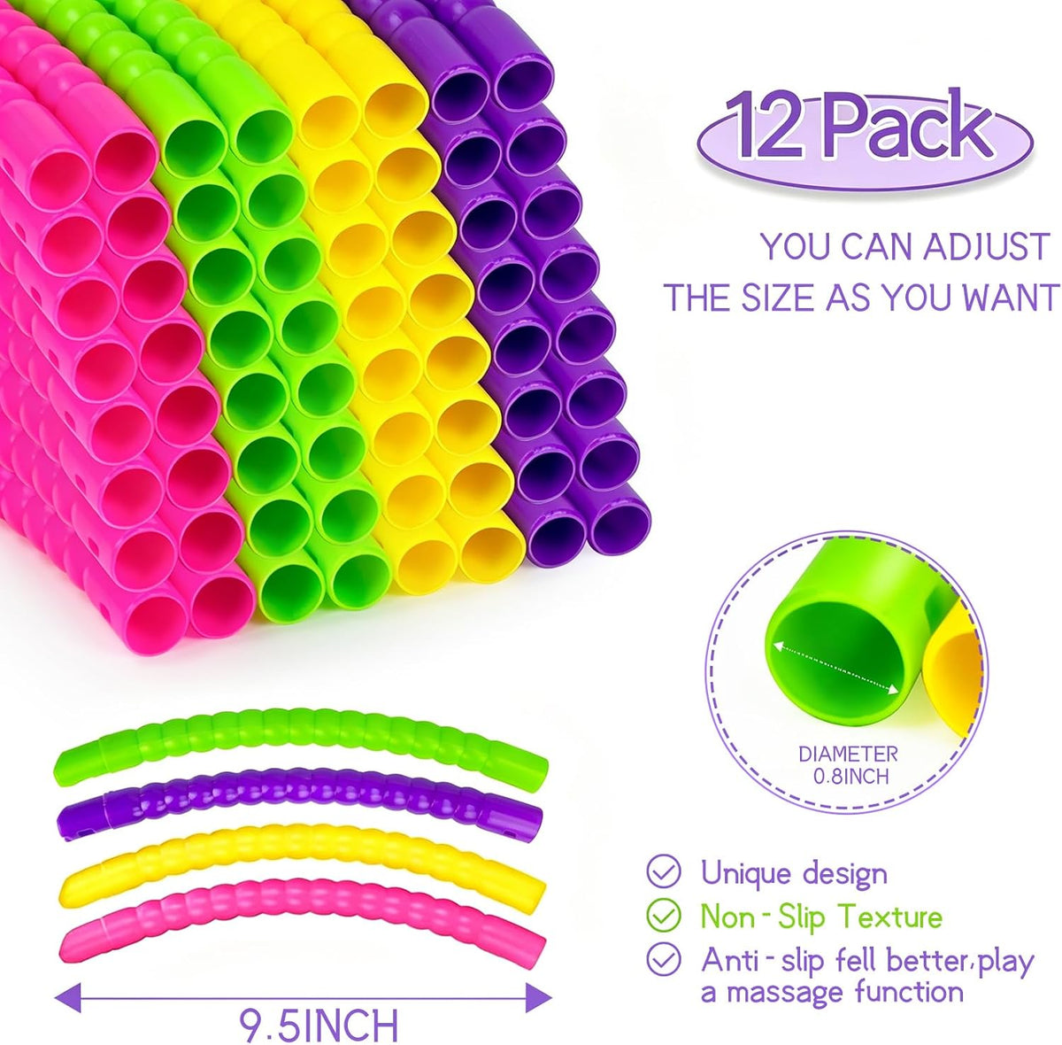 Hymaz Aros de ejercicio para niños, paquete de 4/8/12 anillos de aro desmontables y de tamaño ajustable de color para gimnasio al aire libre, equipo de agilidad para perros, juegos de fiesta deportiva