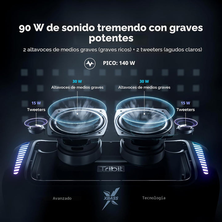 Tribit StormBox Blast - Altavoz Bluetooth portátil, (140W pico) 90W...