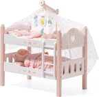 ROBUD Cuna para muñeca bebé, camas de madera para muñecas bebé de 20 pulgadas, literas para muñecas bebé con tul, cama para muñeca American Girl para regalos, rosa