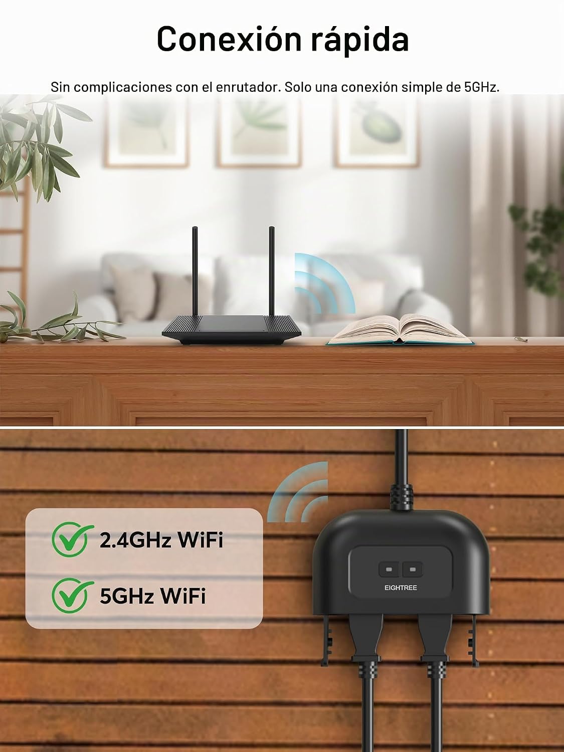 EIGHTREE Enchufe inteligente para exteriores de 5 GHz, toma de temporizador