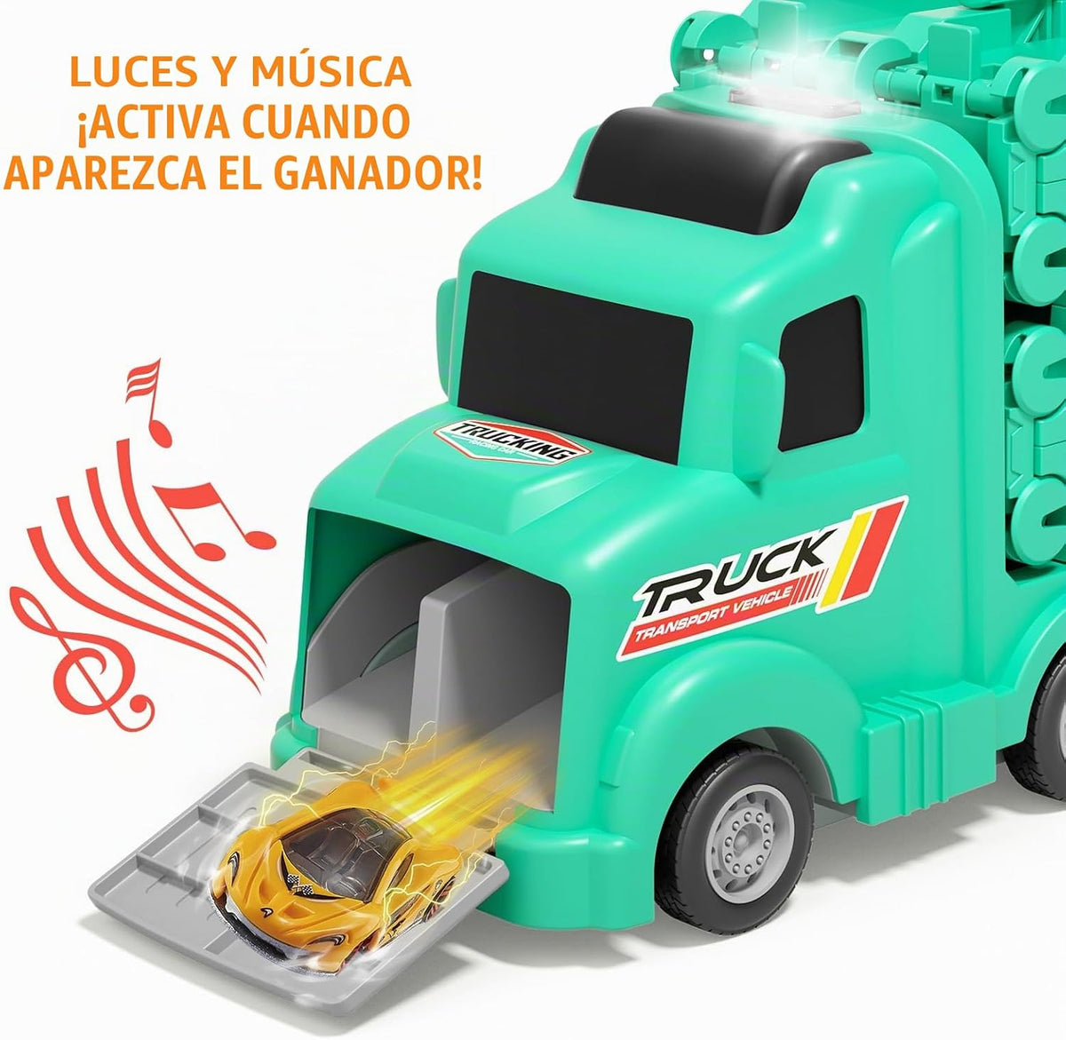 Camión transportador de automóvil de juguete para niños de 3, 4, 5 años, pista de carreras de eyección de 50 pulgadas con 8 autos, sonido y luz, el mejor juego de juguetes de regalo de cumpleaños para niños y niñas
