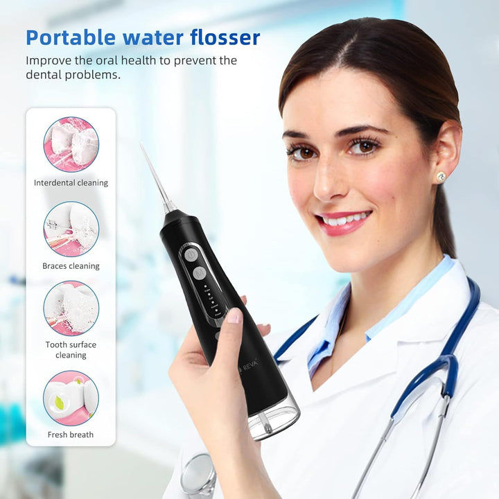 R REVA Irrigador dental inalámbrico para dientes, encías y aparatos...