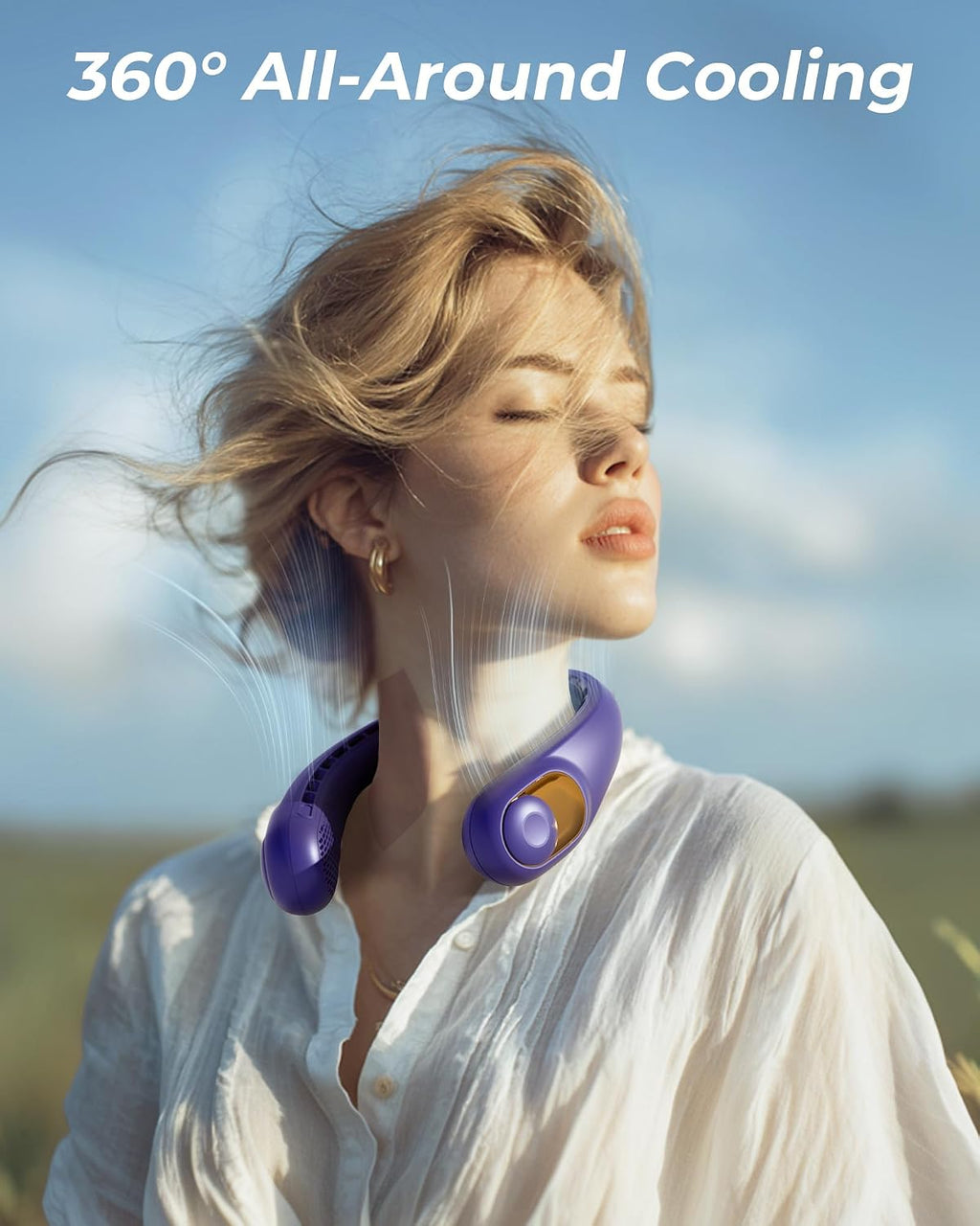 TUNISE Ventilador de cuello, ventilador personal con pantalla LED, recargable USB-C, batería de 4000 mAh, ajuste de 3 velocidades y funcionamiento silencioso, perfecto para el hogar, viajes, deportes