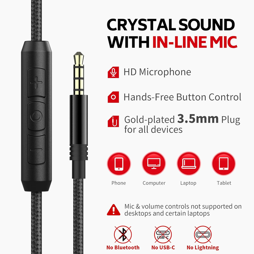 COOSII AC01 - Auriculares estéreo con cable, cable AC01, control de...