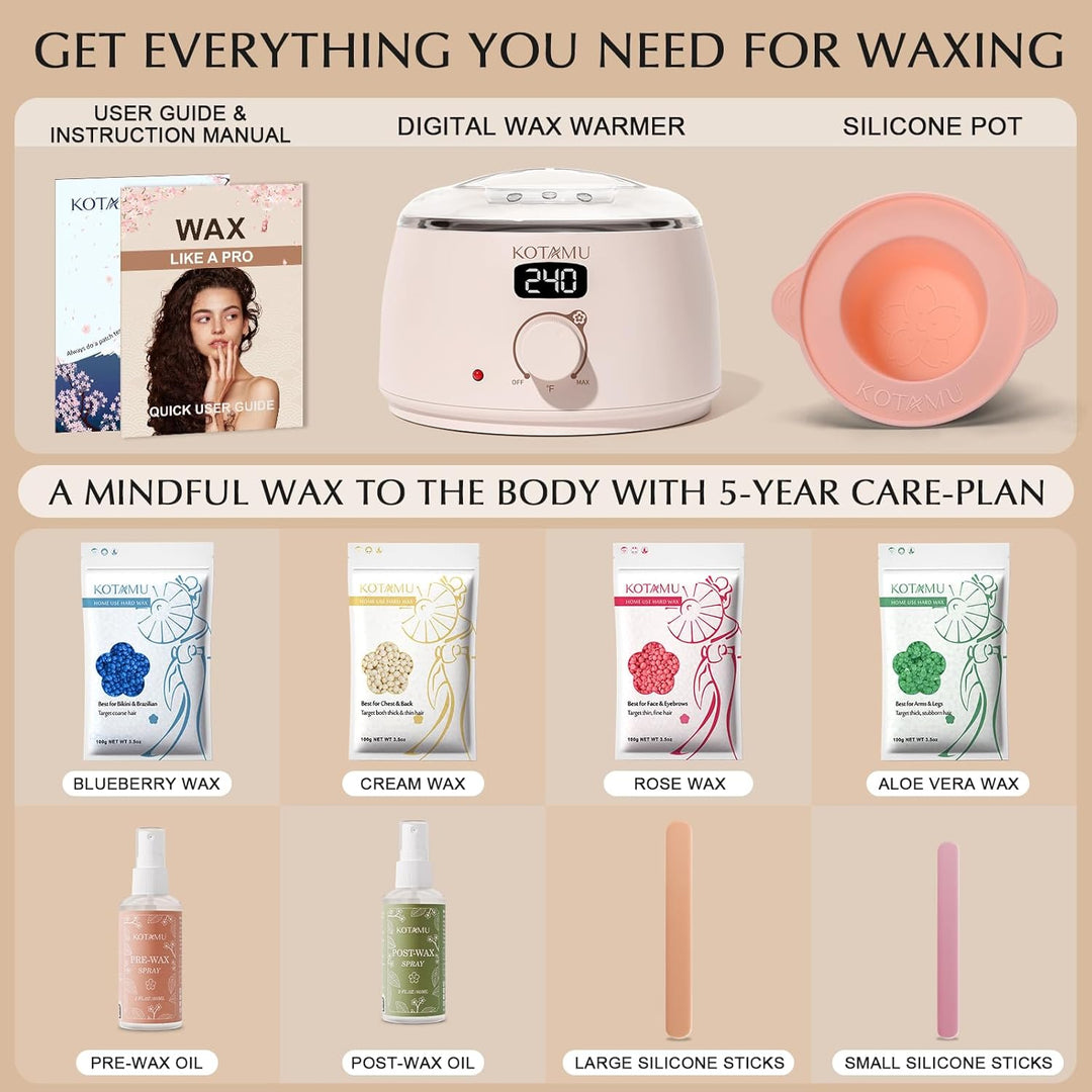 KOTAMU - Kit de depilación con cera para mujeres y hombres, calenta...