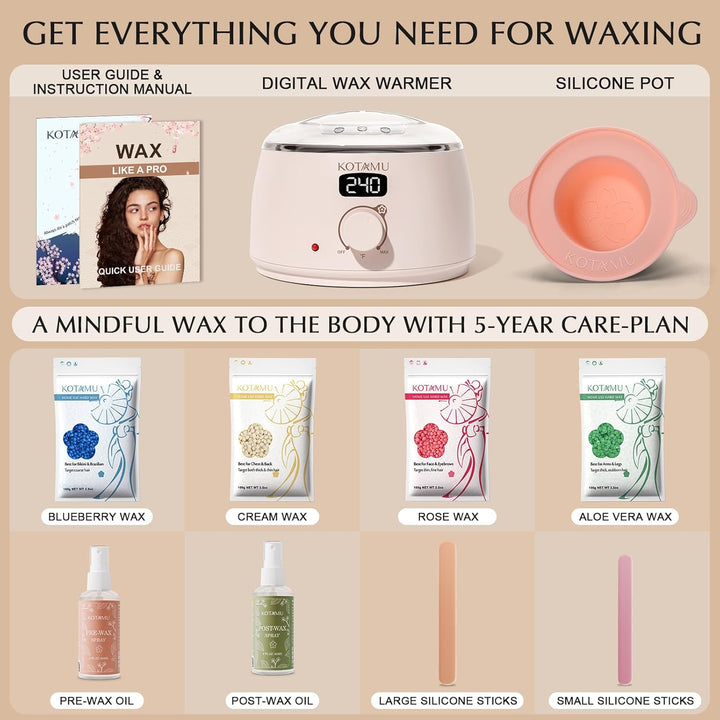 KOTAMU - Kit de depilación con cera para mujeres y hombres, calenta...