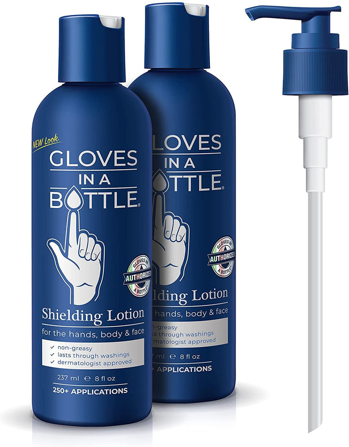 Guantes en una botella blindante loción con dispensador, 8 onzas (p...