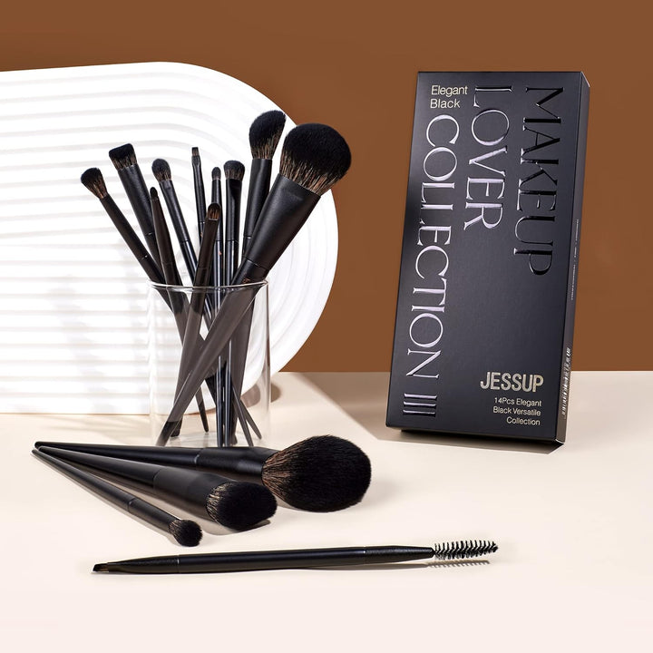 Jessup - Juego de brochas de maquillaje, 14 piezas, base Kabuki neg...