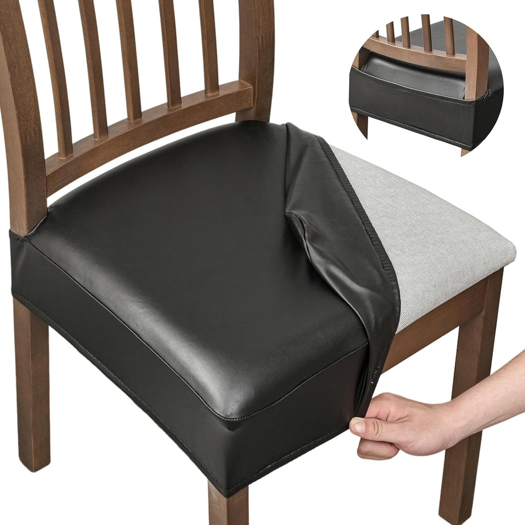Fundas impermeables para sillas de comedor, juego de 4, fundas de 21 pulgadas de cuero sintético para sillas de comedor, extraíbles y lavables, fundas protectoras para la parte trasera