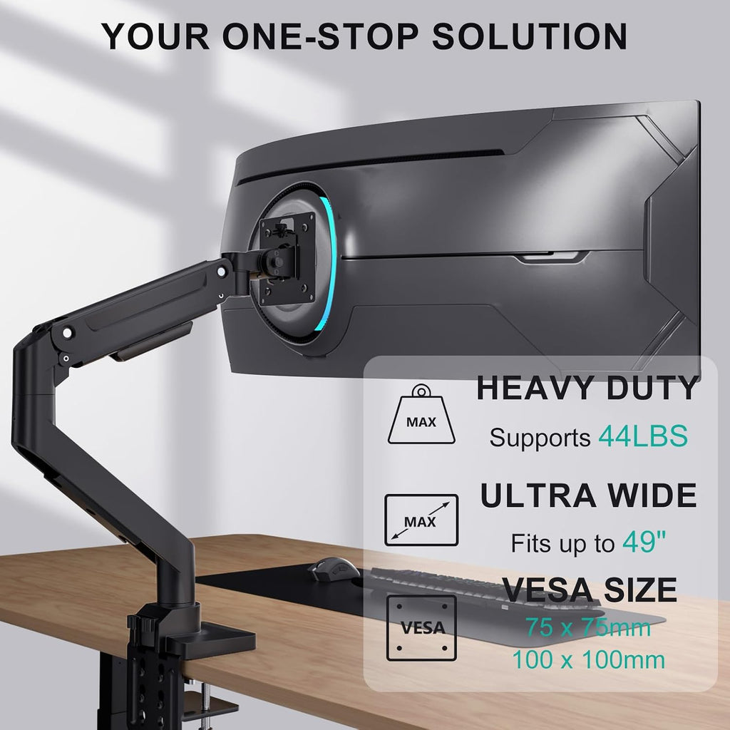 WALI Brazo de monitor resistente para pantalla curva 1000R de 13-49
