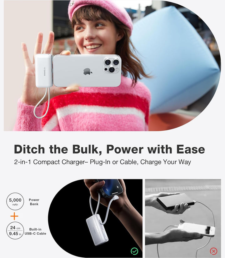 TORRAS Cargador portátil para iPhone 16, banco de energía de 5000mA...