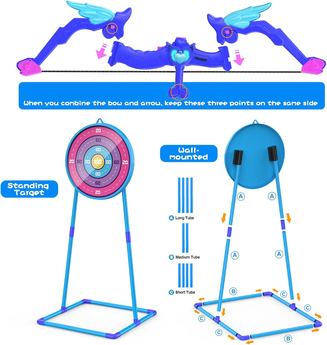 Arco y flecha para niños, juego de tiro con arco iluminado de ángel...