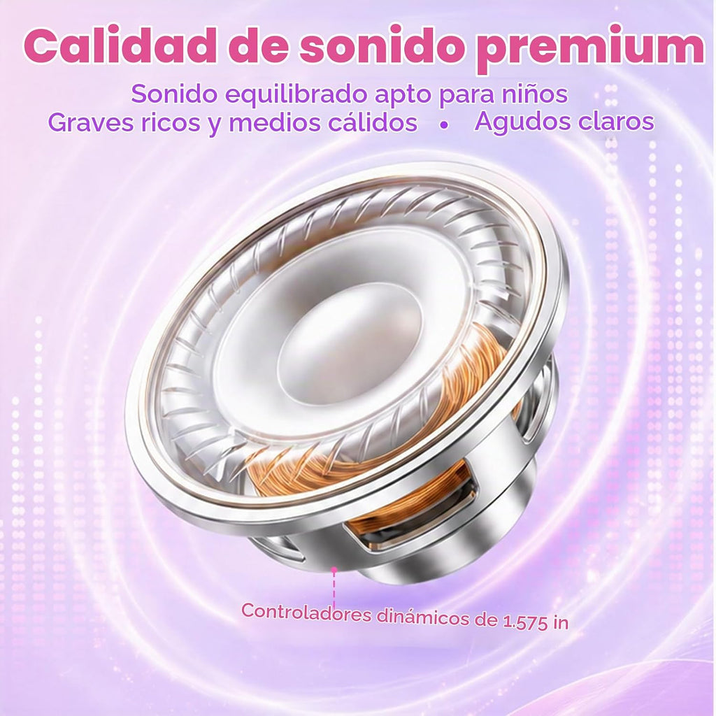 Candy Bila Auriculares con Cable para Niños, Diaódulos para Escuela, Circunaurales para Niños y Niñas