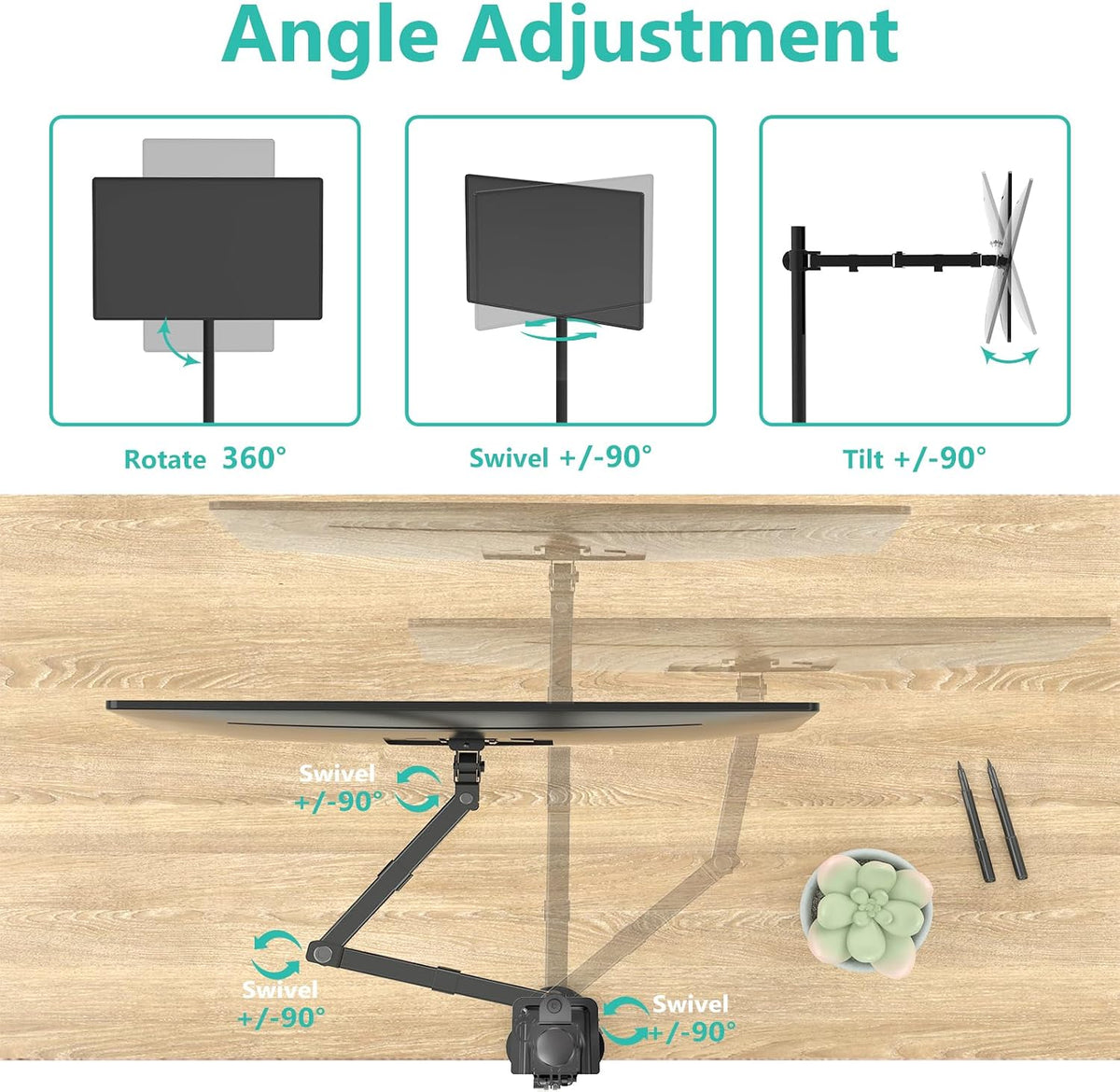 Brazo de monitor alto WALI para escritorio para pantallas de 13-34 pulgadas, 22 lbs por brazo