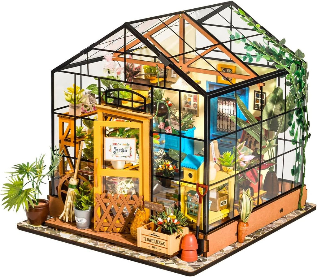 Lámpara Rowood Kit de casa en miniatura, kit de casa de muñecas en miniatura para el Día de la Madre, para adultos, manualidades de madera para adultos, regalos en cumpleaños Navidad - Casa de las flores de