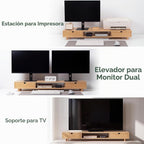 Soporte de bambú para monitor doble, estante de escritorio natural