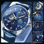 Reloj para Hombre OLEVS Esfera Cielo Estrellado Fase Lunar Lujo Negocios Analógico Cuarzo Clásico Casual Fecha Resistente al Agua Luminoso
