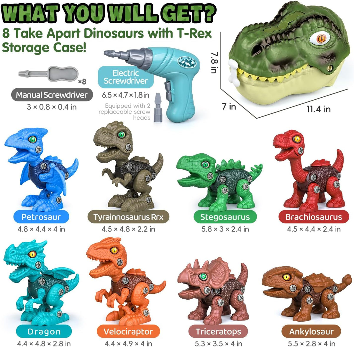 Dinosaur Toy para Kid Age 3-5 5-7, 8Pcs Stem Dinosaur Building Set