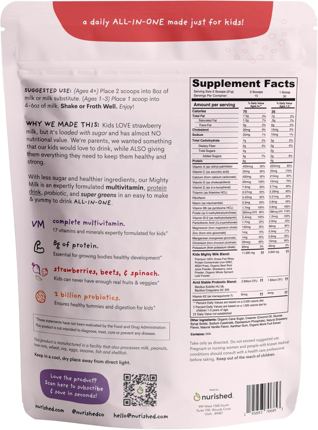 Nurished Mighty Strawberry Milk - Polvo de proteína y multivitamíni...
