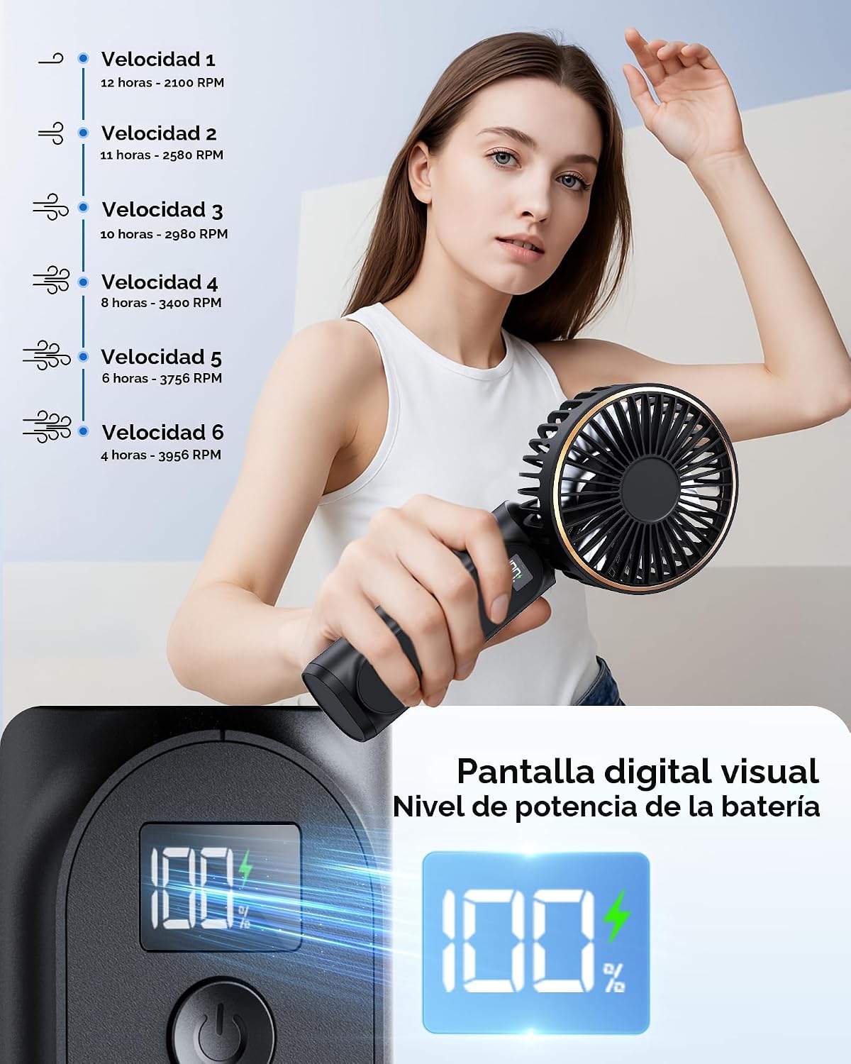 TUNISE Ventilador de Mano Portátil Recargable, Ventilador Portátil...
