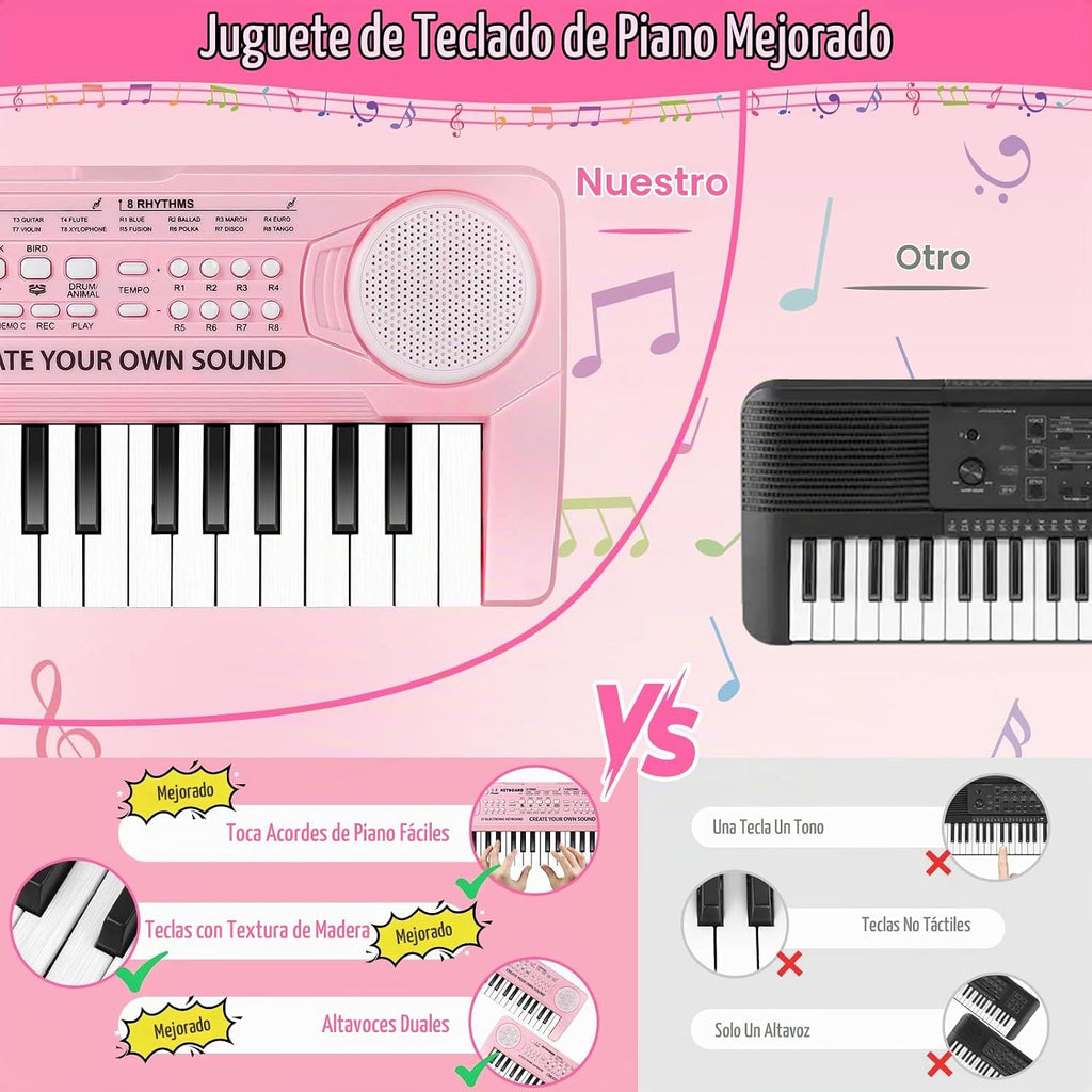 Teclado de piano de juguete para niños, 37 teclas, pianos musicales, juguetes con micrófono