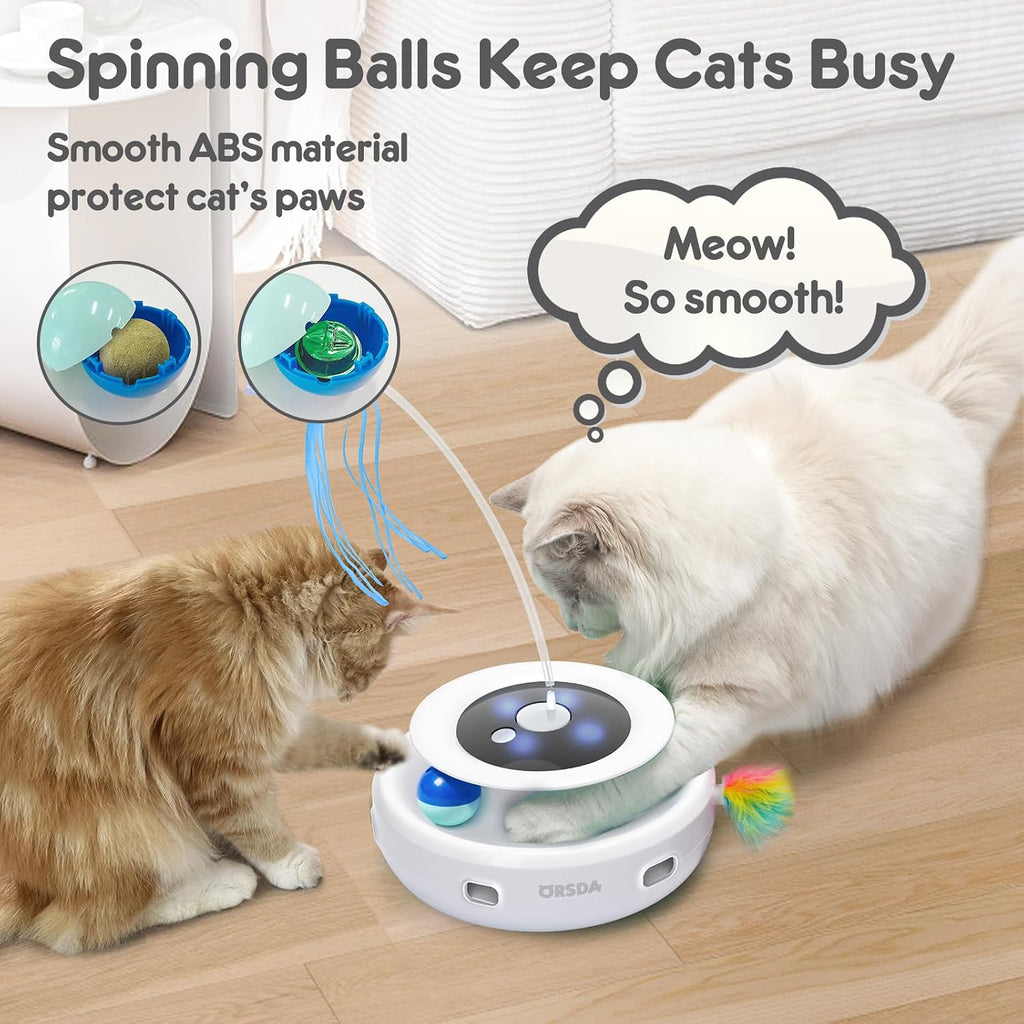 ORSDA Juguete para gatos, juguete interactivo electrónico automático 3 en 1 con plumas de emboscada en movimiento, mariposa revoloteante, bolas de seguimiento, pateador inteligente recargable por USB