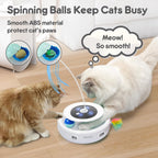 ORSDA Juguete para gatos, juguete interactivo electrónico automático 3 en 1 con plumas de emboscada en movimiento, mariposa revoloteante, bolas de seguimiento, pateador inteligente recargable por USB