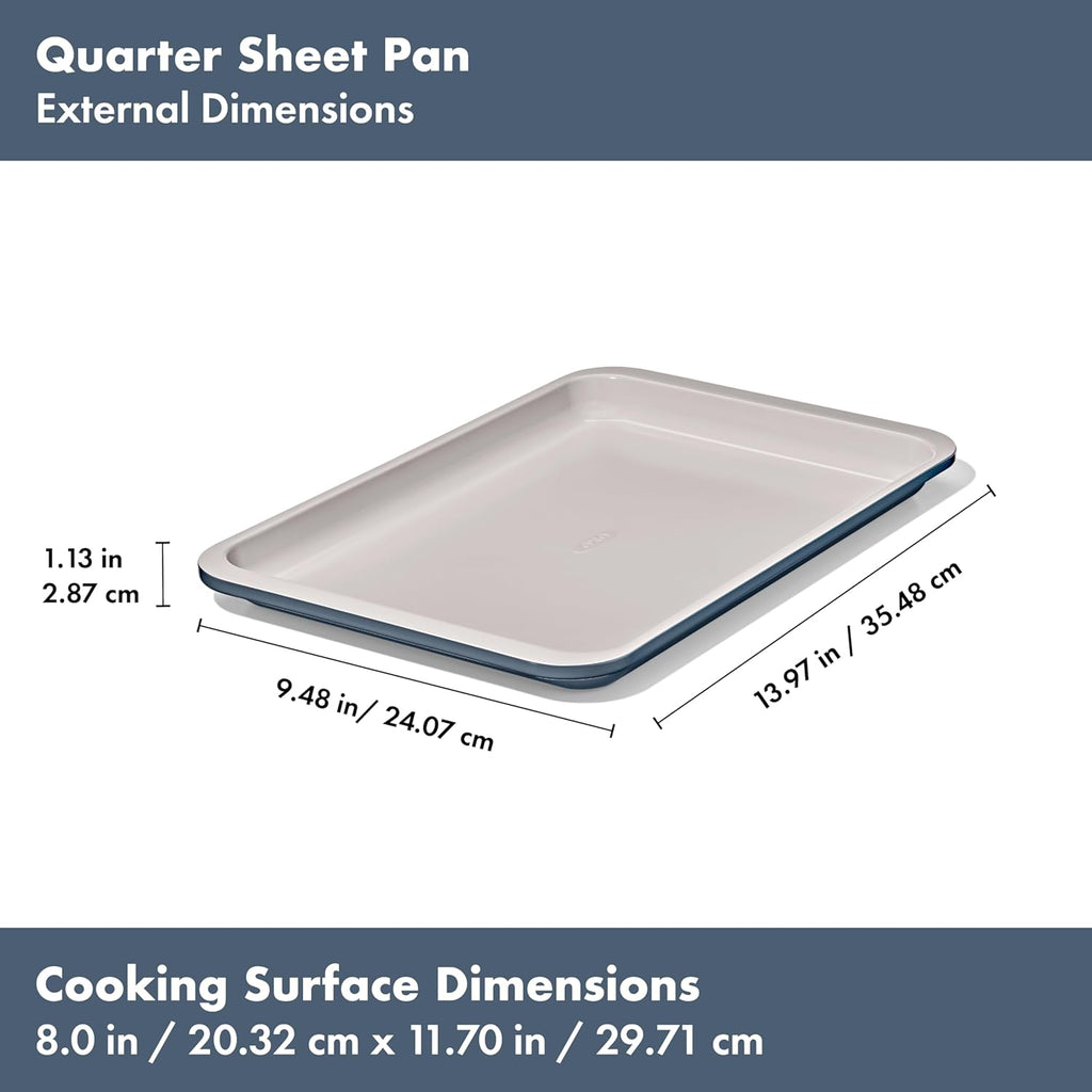 OXO Good Grips Bandeja para Hornear de Metal con Revestimiento Cerámico Antiadherente Pro Cuarto de Hoja – Azul Tormenta