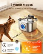 Fuente de agua inalámbrica para gatos de acero inoxidable, 3.2L/108oz