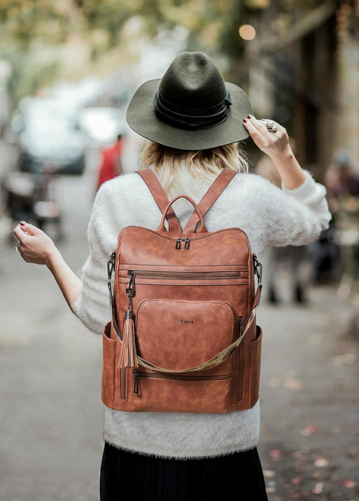 Shrrie Mochila de cuero vegano para computadora portátil para mujer...