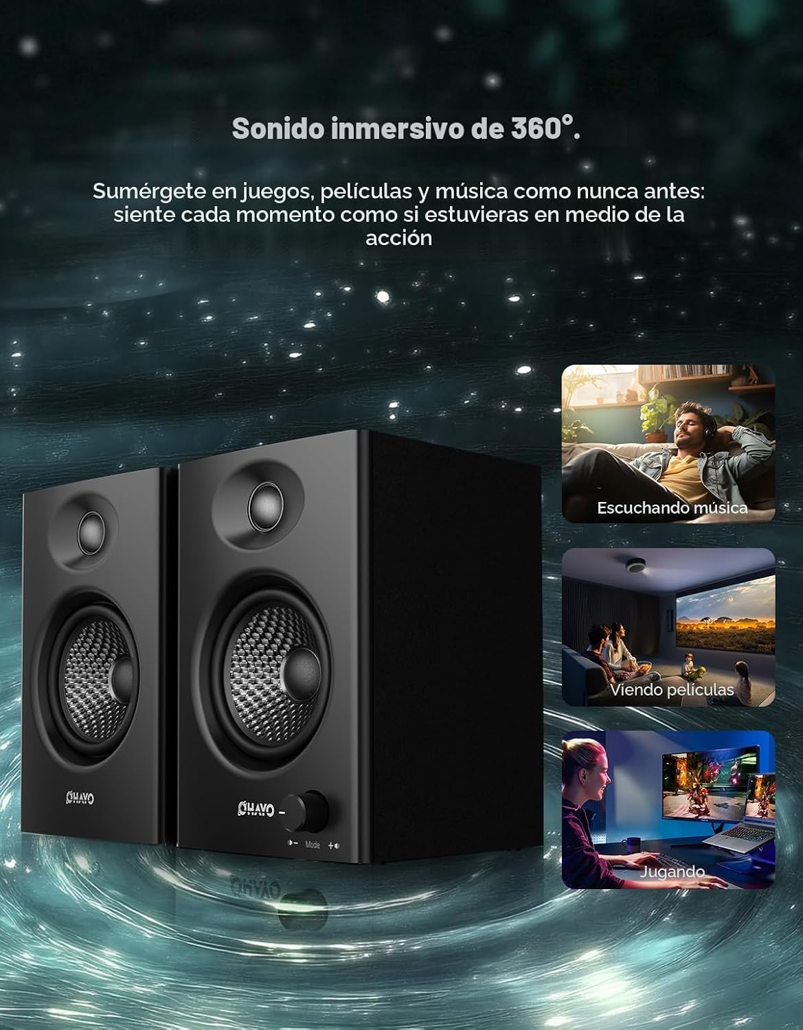 OHAYO - Altavoces para computadora de 60 W, Bluetooth 5.3, estéreo 2.0