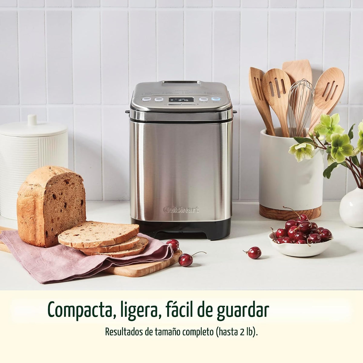 Panificadora Cuisinart, Acero inoxidable, 12 programas, Hasta 2 lb