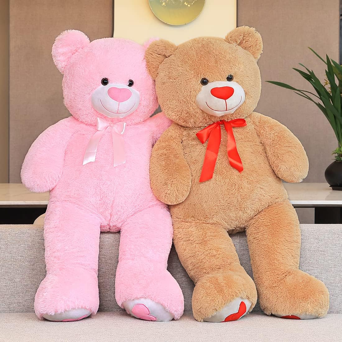 Oso de peluche grande de 43 pulgadas con corazón de amor, rosa