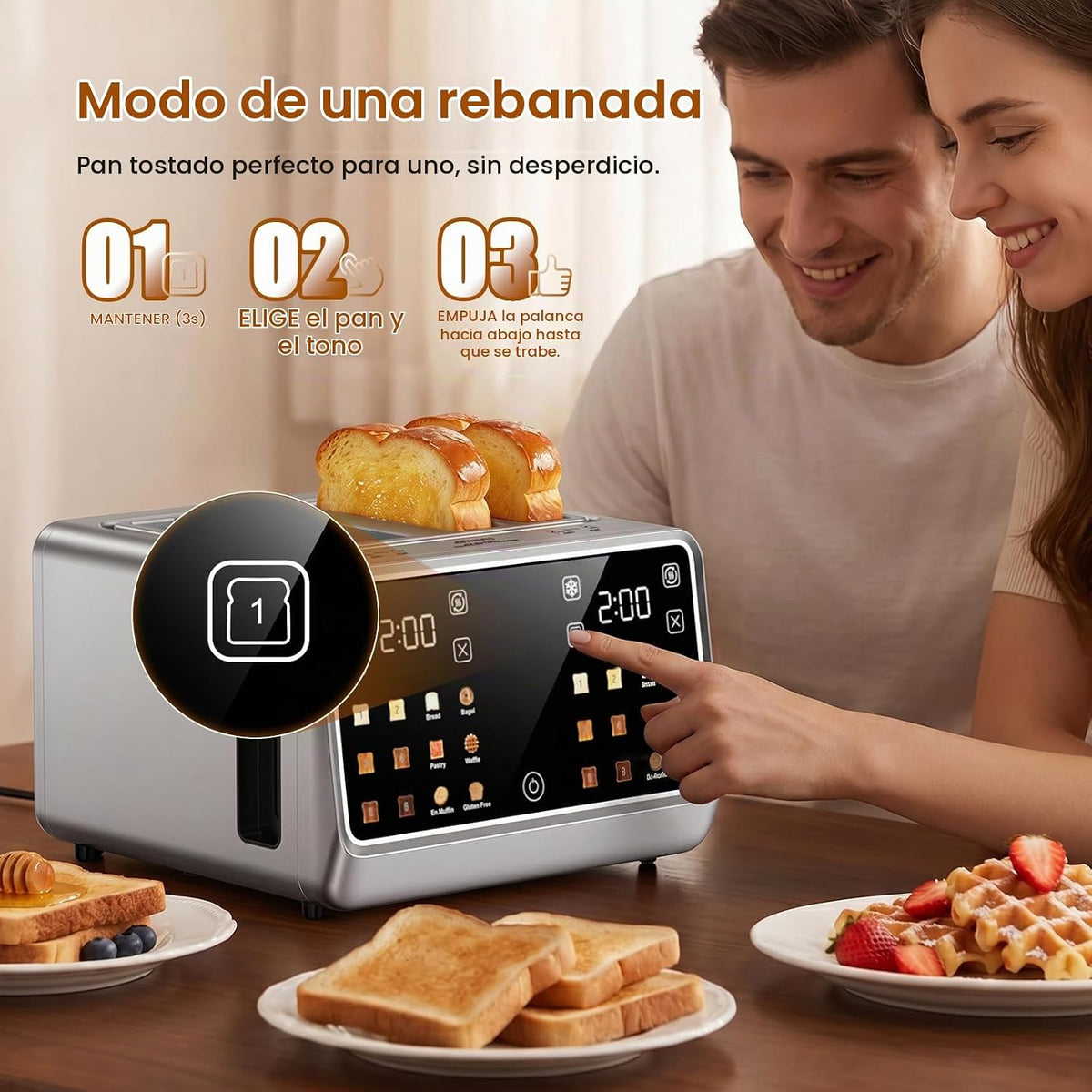 Tostadora inteligente de 4 rebanadas, pantalla táctil digital