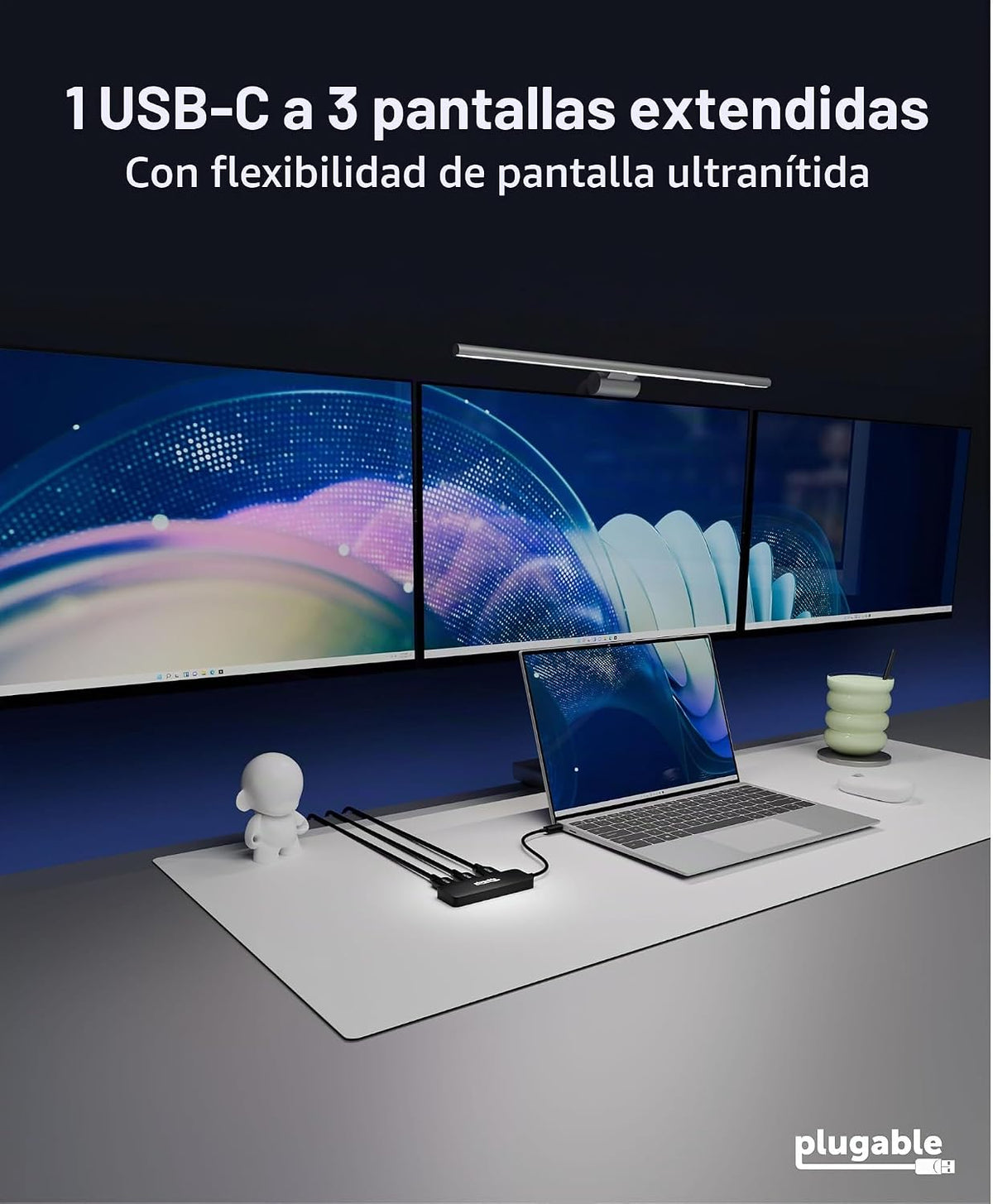 Adaptador de monitor múltiple USB C a HDMI, pantallas triples 4K60