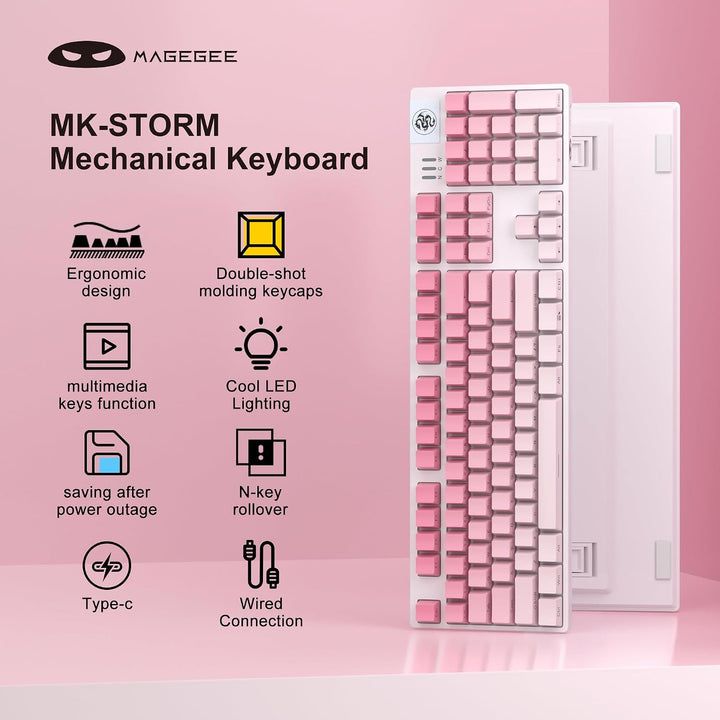MageGee Teclados Gaming USB Rosa Con Cable