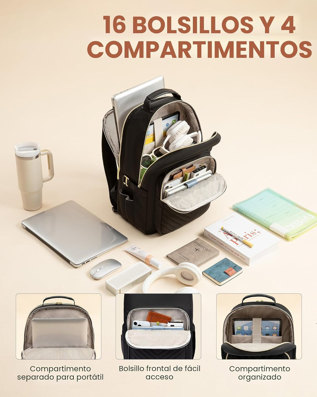 LOVEVOOK Mochila para laptop para mujer con soporte gigante para va...