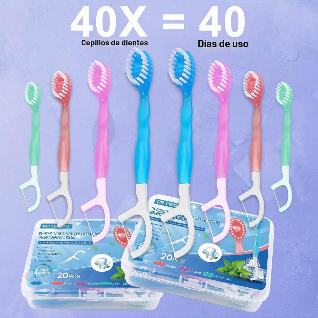 Paquete de 40 mini cepillos de dientes desechables 5 en 1 cepillo d...