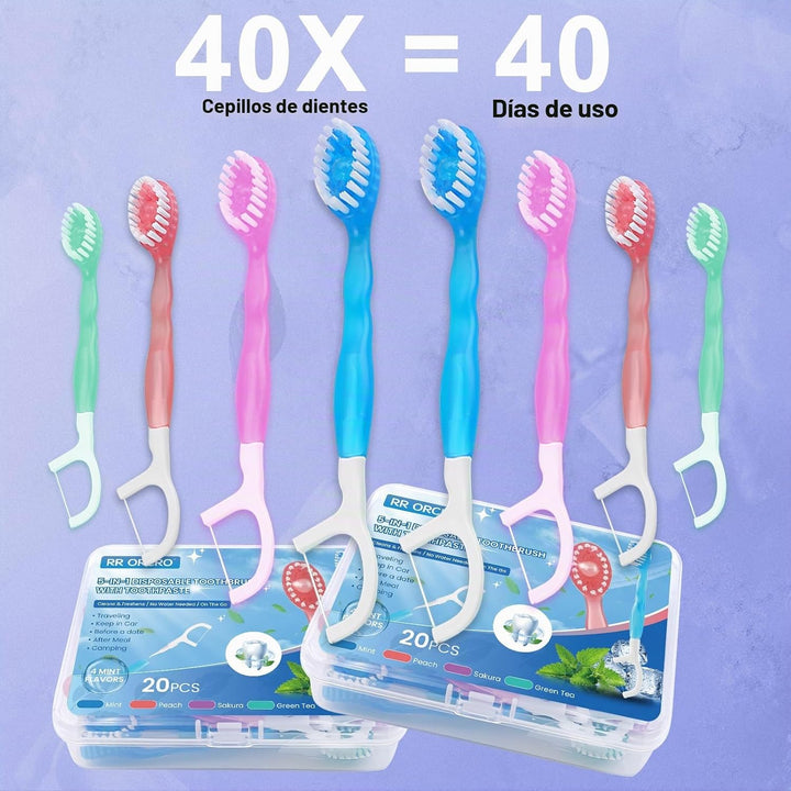 Paquete de 40 mini cepillos de dientes desechables 5 en 1 cepillo d...